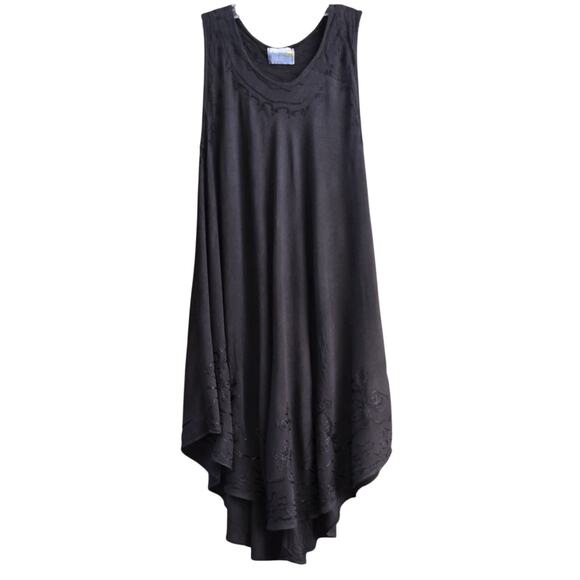 Groovy Bay Jamaica Dresses & Skirts - Embroidered Beach Sun Dress Black Rayon Uneven Hem Size L Groovy Bay